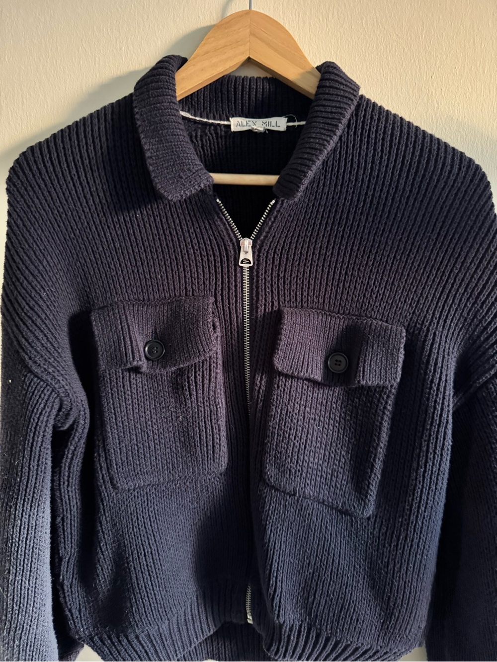 Alex Mill Dark Navy Ribbed Zip-Up Cardigan Jacket